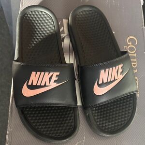 Nike Black Slides with Pink Logo
